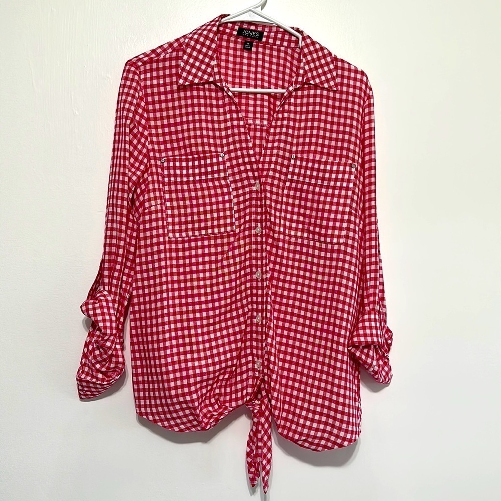 Jones pink and white plaid shirt​​​​​​